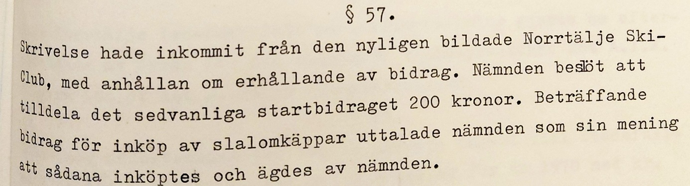 Protokoll från idrottsstyrelsen 1970 om NSC:s startbidrag