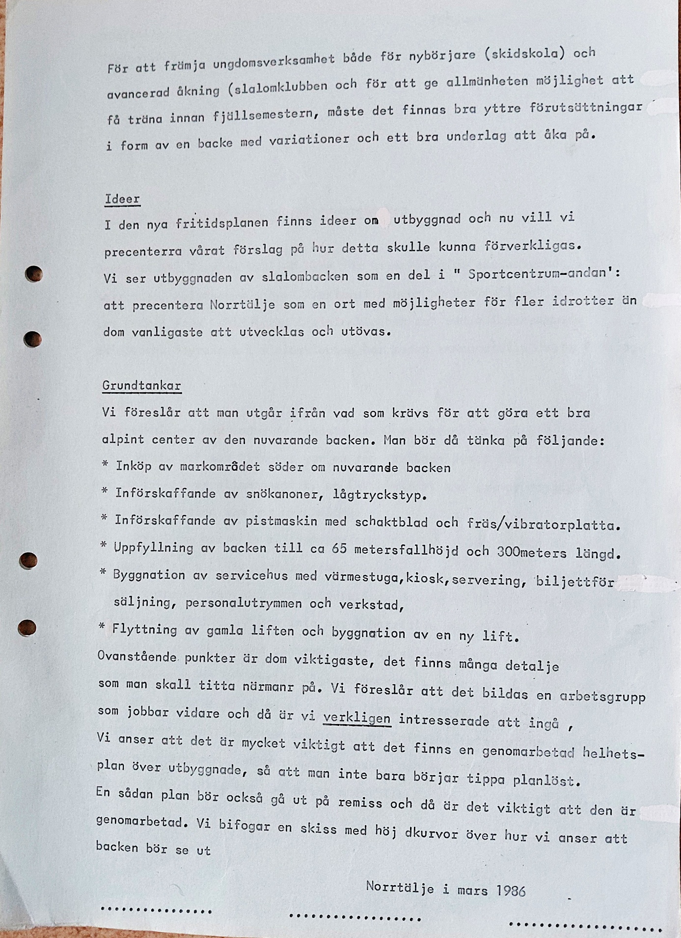 NSC:s skrivelse till kommunen, mars 1986